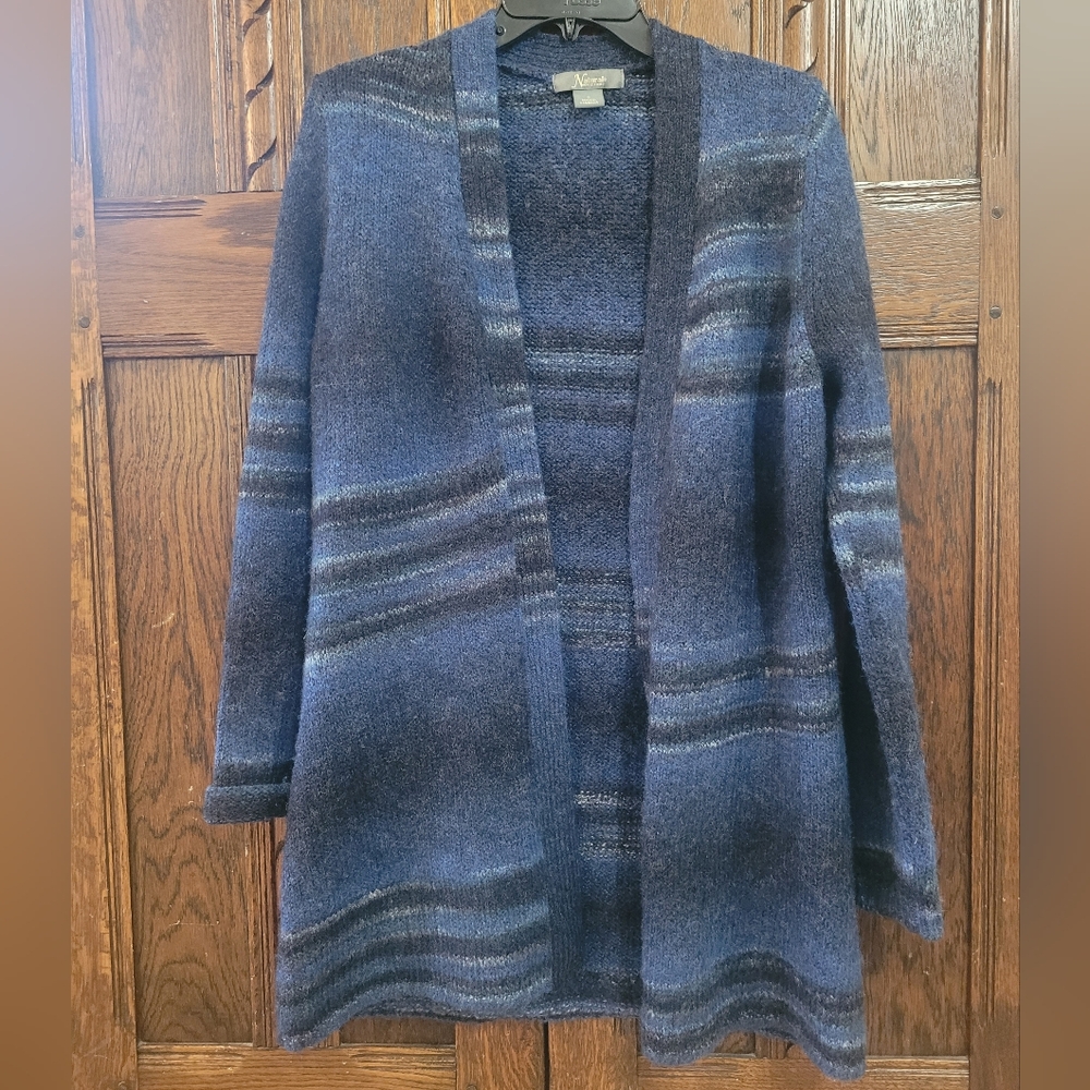 Cozy Navy Striped Open-front Cardigan
